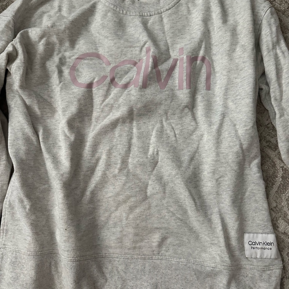 Calvin Klein Light Gray Sweatshirt with Pink Accents